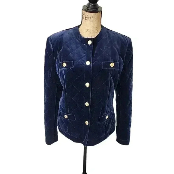 JH Collection Vintage 80s Velvet Quilted Blazer Military style Jacket. Size 10 - Picture 3 of 14